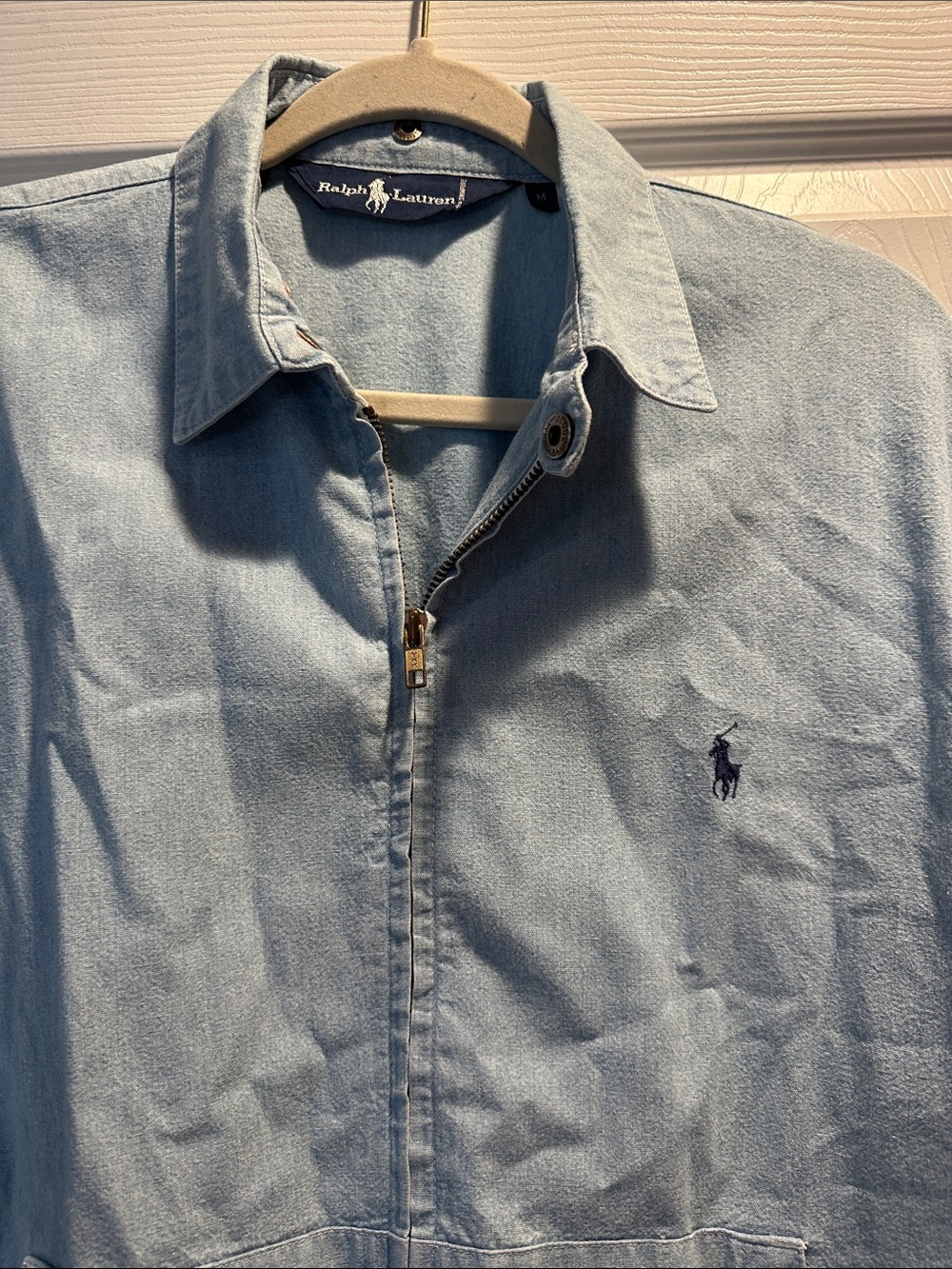 Vintage Ralph Lauren Polo Pony Chambray Denim Zip Front Jacket M Prep - Picture 4 of 8